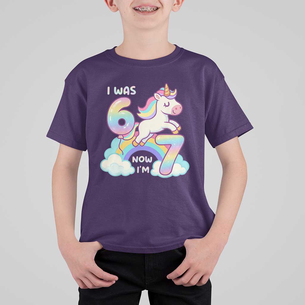 Funny Unicorn I Was 6 Now I Am 7 T Shirt For Kid Girl Seventh Birthday Gift - Wonder Print Shop