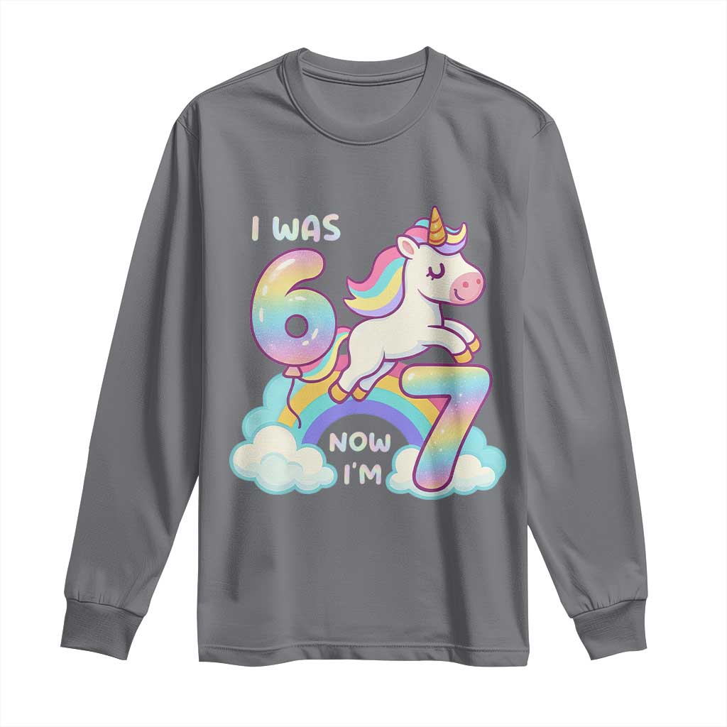 Funny Unicorn I Was 6 Now I Am 7 Long Sleeve Shirt Girl Seventh Birthday Gift - Wonder Print Shop