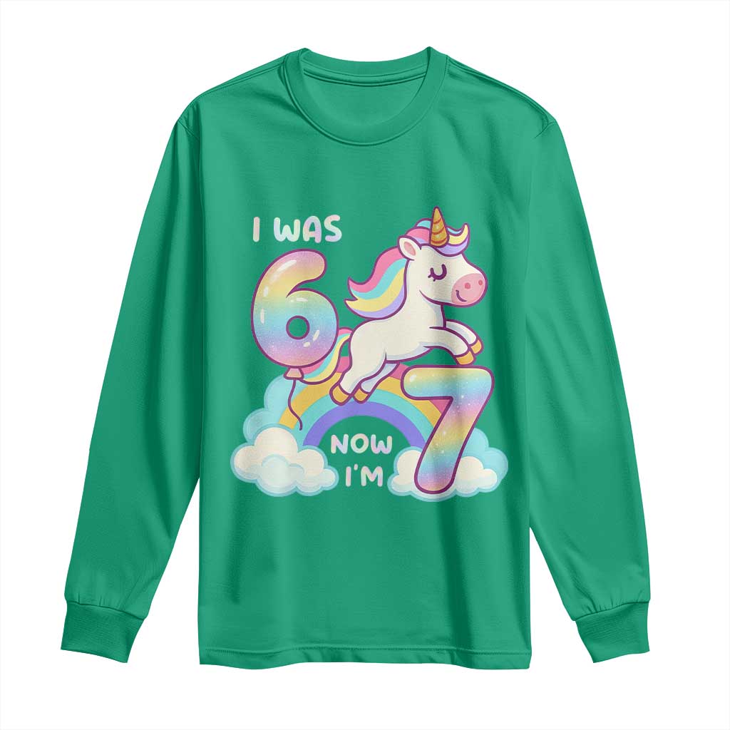 Funny Unicorn I Was 6 Now I Am 7 Long Sleeve Shirt Girl Seventh Birthday Gift - Wonder Print Shop
