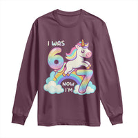 Funny Unicorn I Was 6 Now I Am 7 Long Sleeve Shirt Girl Seventh Birthday Gift - Wonder Print Shop