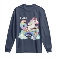 Funny Unicorn I Was 6 Now I Am 7 Long Sleeve Shirt Girl Seventh Birthday Gift - Wonder Print Shop
