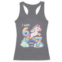 Funny Unicorn I Was 6 Now I Am 7 Racerback Tank Top Girl Seventh Birthday Gift - Wonder Print Shop