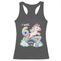Funny Unicorn I Was 6 Now I Am 7 Racerback Tank Top Girl Seventh Birthday Gift - Wonder Print Shop