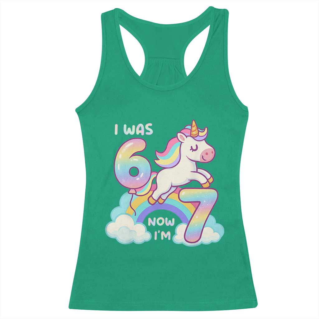 Funny Unicorn I Was 6 Now I Am 7 Racerback Tank Top Girl Seventh Birthday Gift - Wonder Print Shop