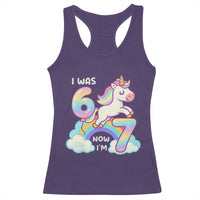 Funny Unicorn I Was 6 Now I Am 7 Racerback Tank Top Girl Seventh Birthday Gift - Wonder Print Shop