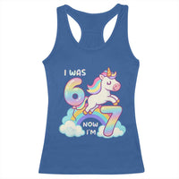 Funny Unicorn I Was 6 Now I Am 7 Racerback Tank Top Girl Seventh Birthday Gift - Wonder Print Shop