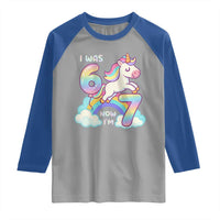 Funny Unicorn I Was 6 Now I Am 7 Raglan Shirt Girl Seventh Birthday Gift - Wonder Print Shop
