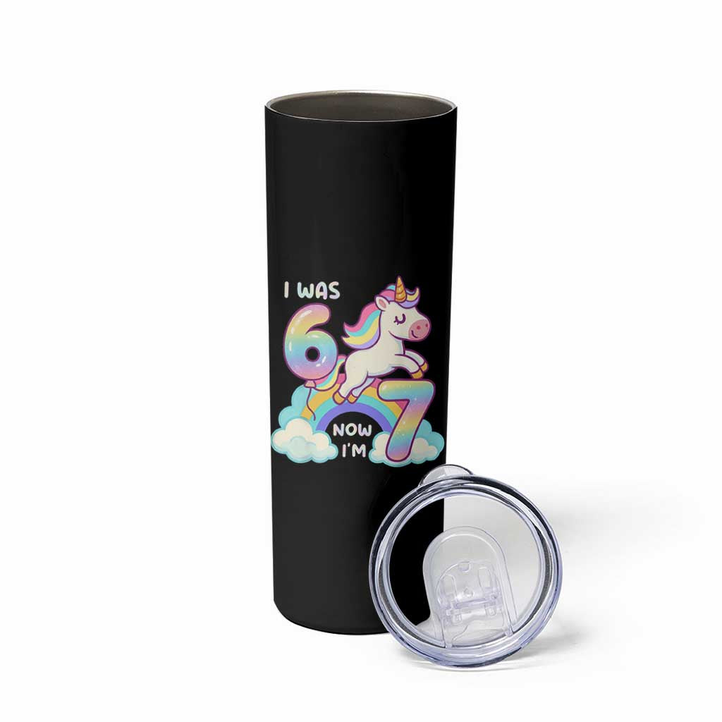 Funny Unicorn I Was 6 Now I Am 7 Skinny Tumbler Girl Seventh Birthday Gift - Wonder Print Shop