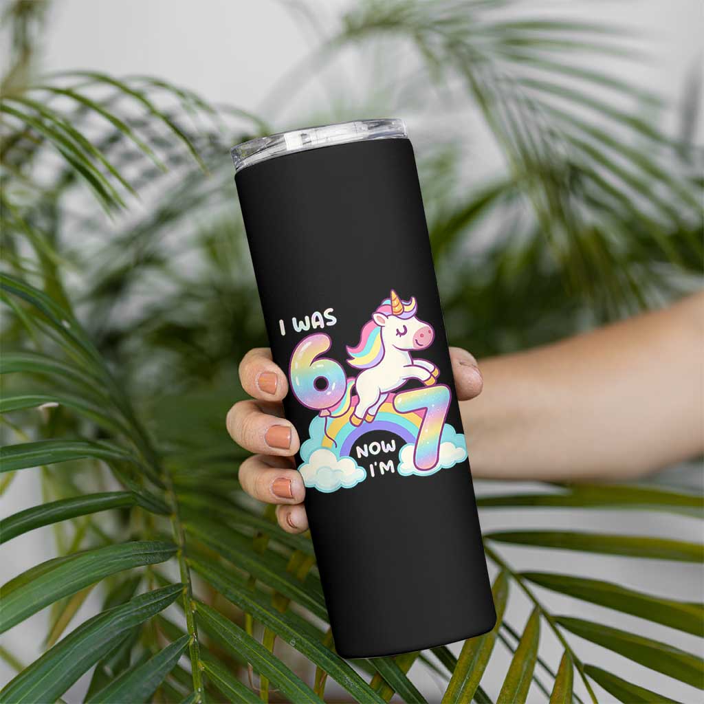 Funny Unicorn I Was 6 Now I Am 7 Skinny Tumbler Girl Seventh Birthday Gift - Wonder Print Shop