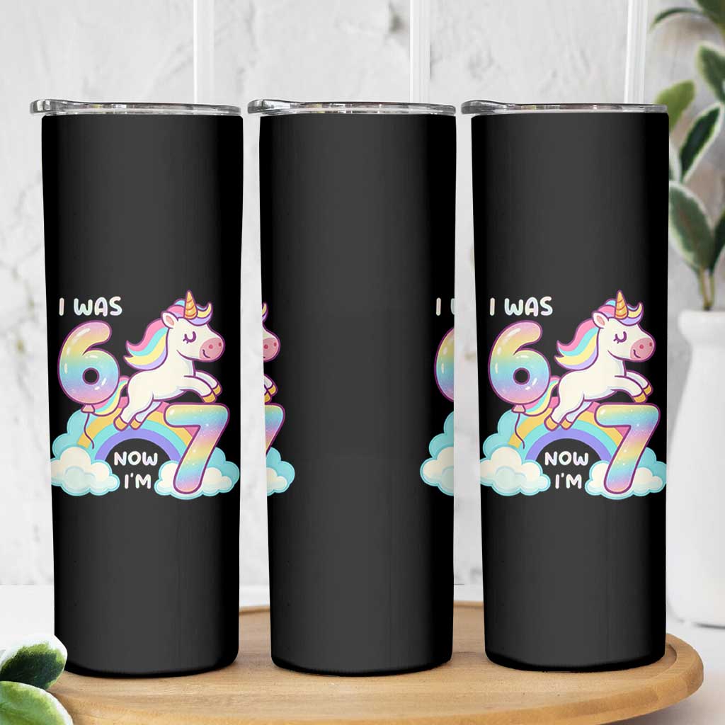Funny Unicorn I Was 6 Now I Am 7 Skinny Tumbler Girl Seventh Birthday Gift - Wonder Print Shop