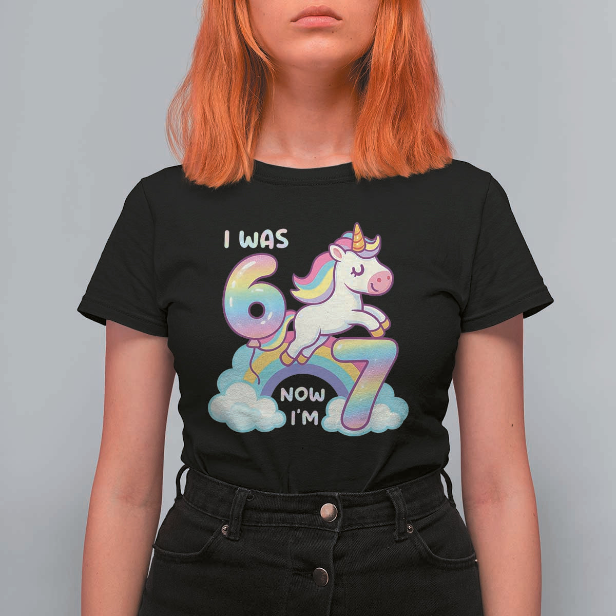 Funny Unicorn I Was 6 Now I Am 7 T Shirt For Women Girl Seventh Birthday Gift - Wonder Print Shop
