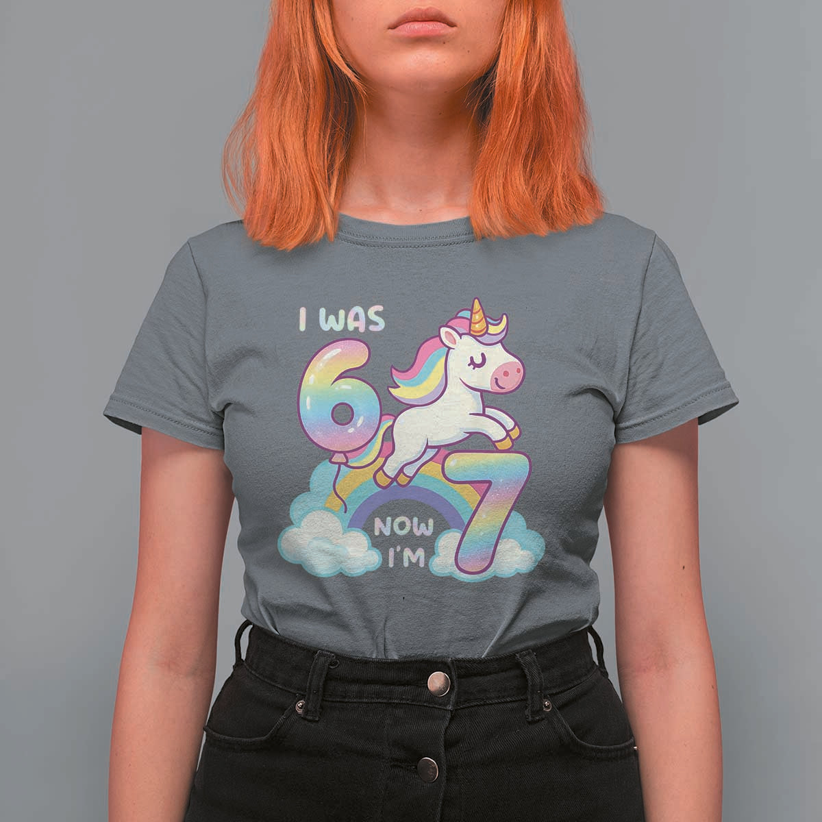 Funny Unicorn I Was 6 Now I Am 7 T Shirt For Women Girl Seventh Birthday Gift - Wonder Print Shop