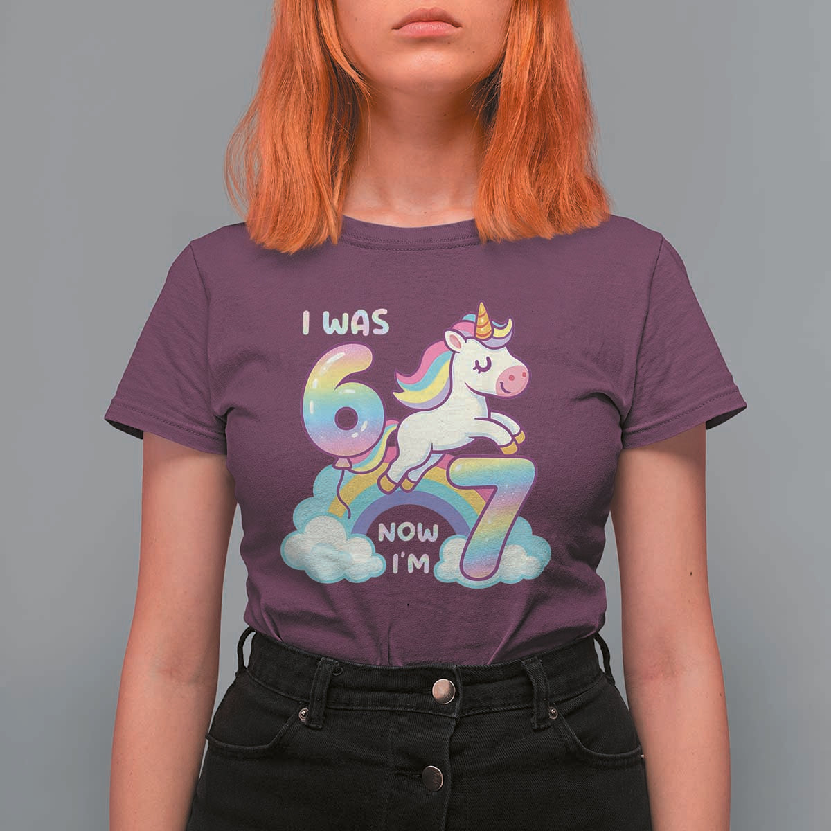 Funny Unicorn I Was 6 Now I Am 7 T Shirt For Women Girl Seventh Birthday Gift - Wonder Print Shop