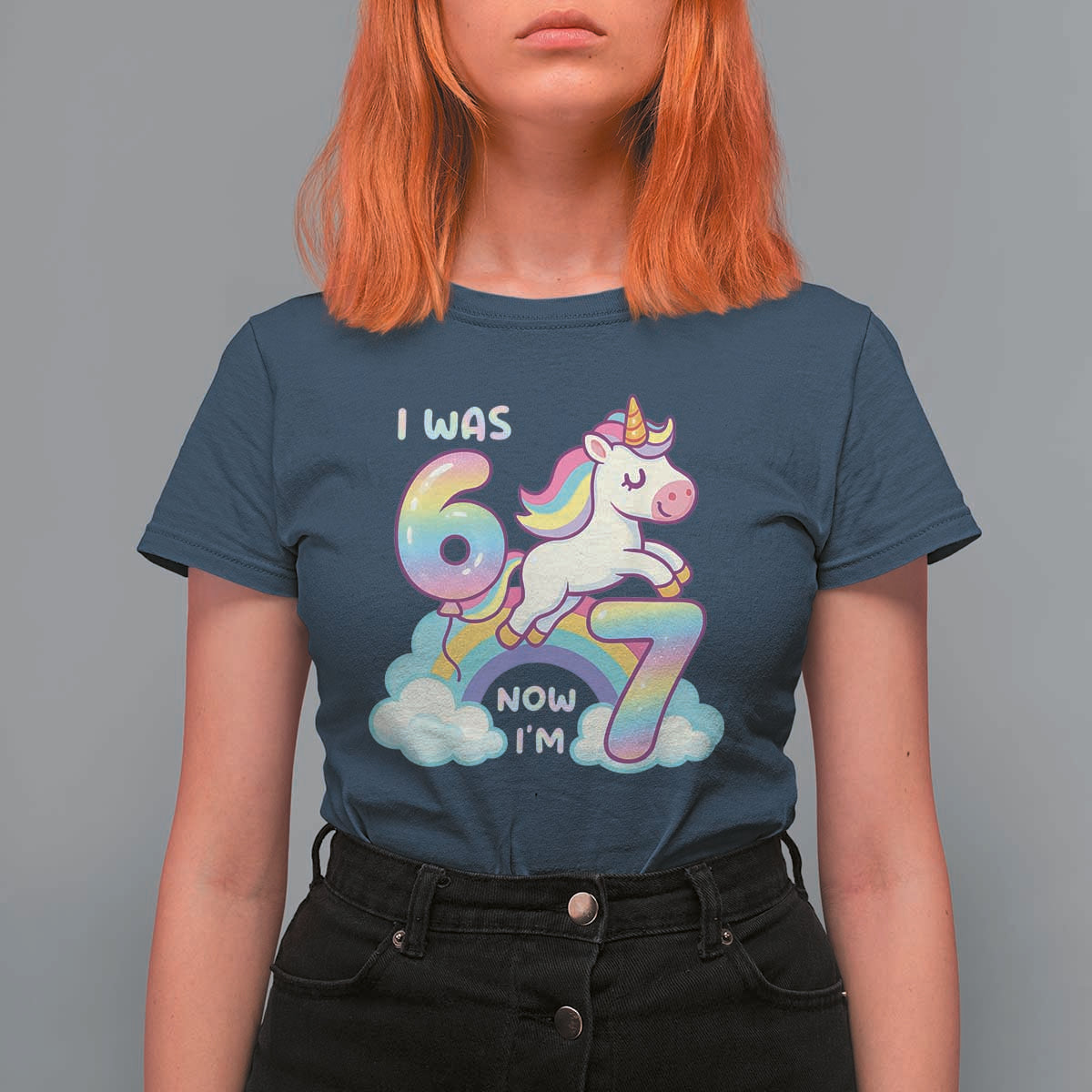 Funny Unicorn I Was 6 Now I Am 7 T Shirt For Women Girl Seventh Birthday Gift - Wonder Print Shop