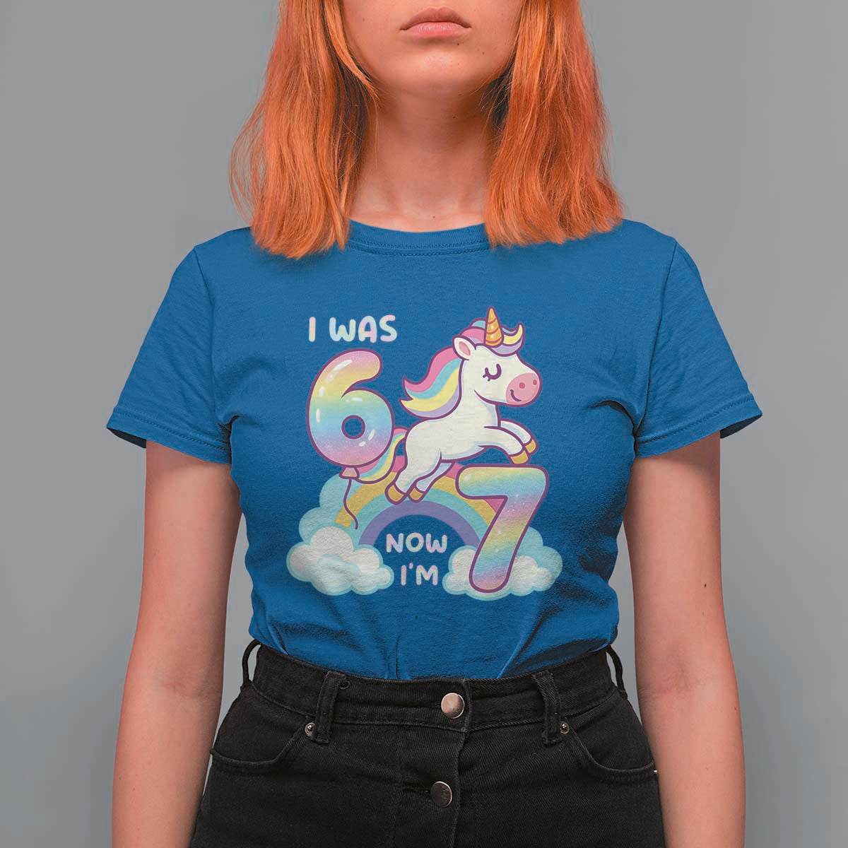 Funny Unicorn I Was 6 Now I Am 7 T Shirt For Women Girl Seventh Birthday Gift - Wonder Print Shop