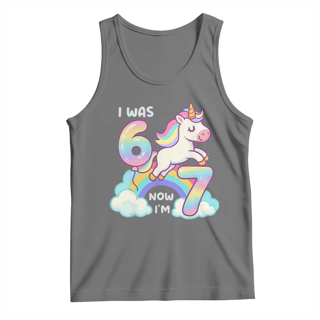 Funny Unicorn I Was 6 Now I Am 7 Tank Top Girl Seventh Birthday Gift - Wonder Print Shop