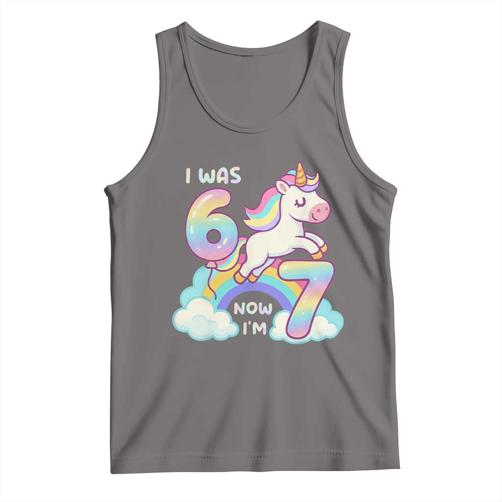 Funny Unicorn I Was 6 Now I Am 7 Tank Top Girl Seventh Birthday Gift - Wonder Print Shop