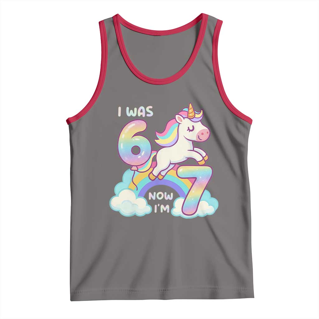 Funny Unicorn I Was 6 Now I Am 7 Tank Top Girl Seventh Birthday Gift - Wonder Print Shop