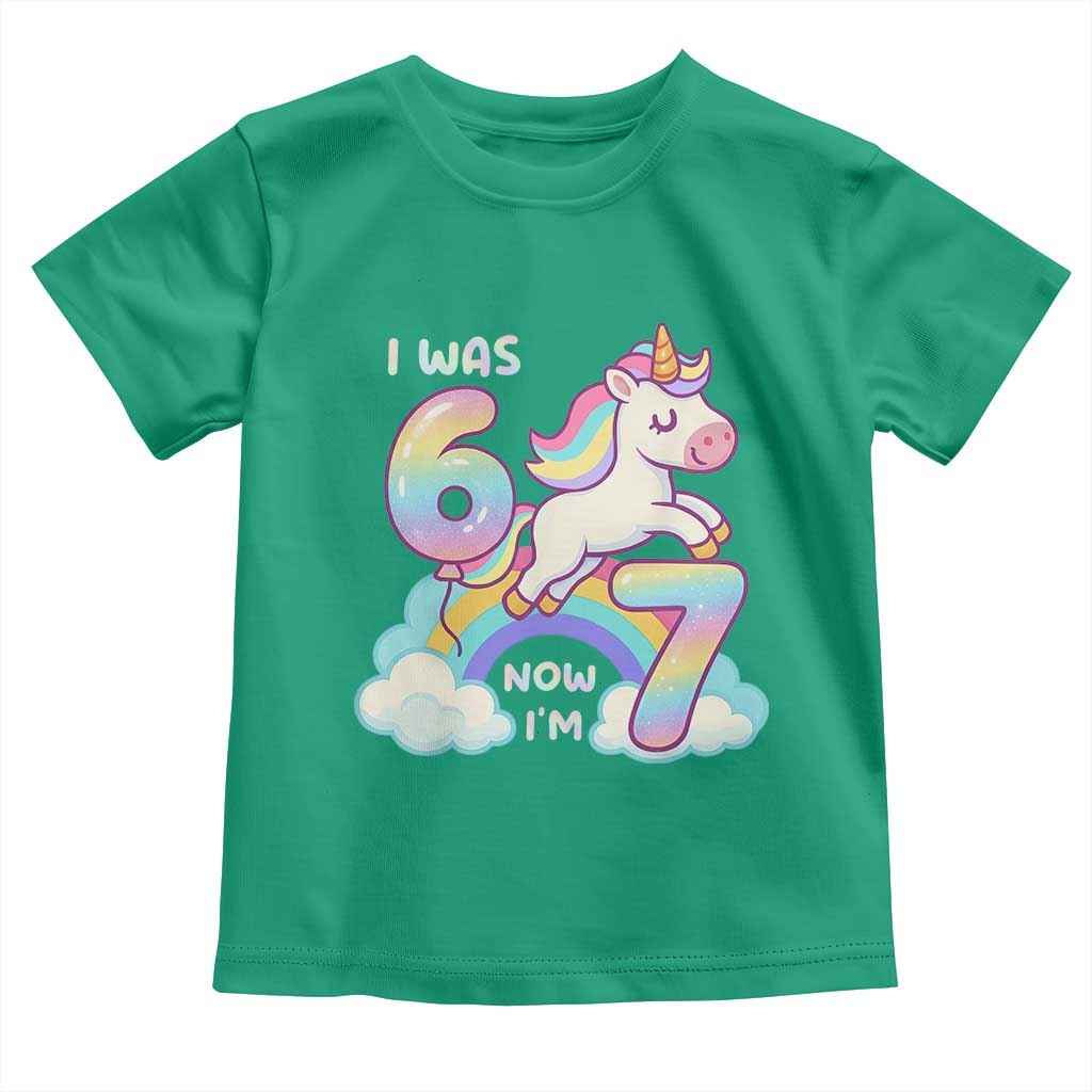 Funny Unicorn I Was 6 Now I Am 7 Toddler T Shirt Girl Seventh Birthday Gift - Wonder Print Shop