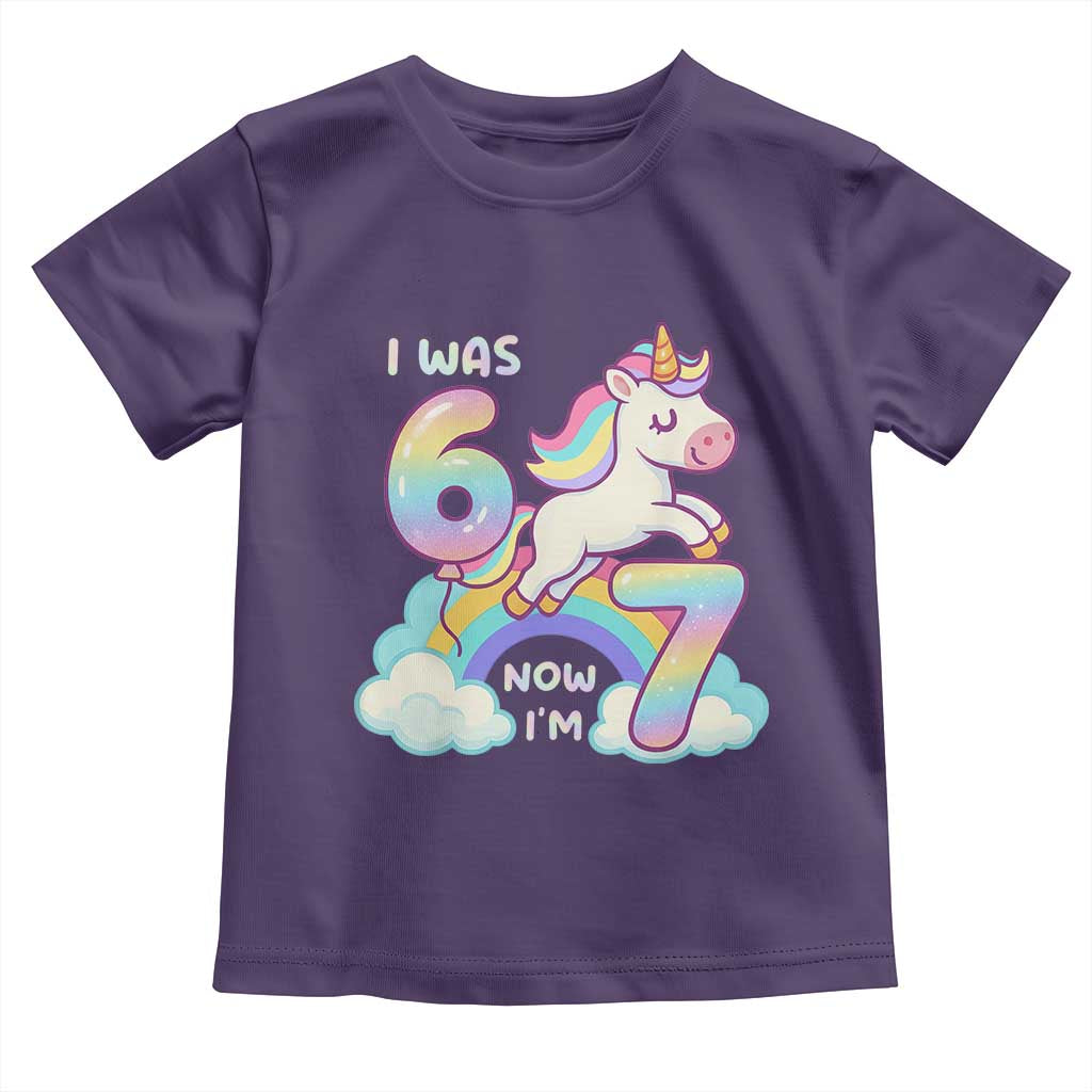 Funny Unicorn I Was 6 Now I Am 7 Toddler T Shirt Girl Seventh Birthday Gift - Wonder Print Shop