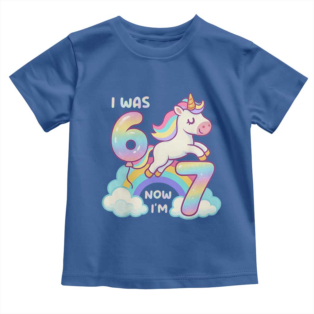 Funny Unicorn I Was 6 Now I Am 7 Toddler T Shirt Girl Seventh Birthday Gift - Wonder Print Shop