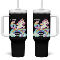 Funny Unicorn I Was 6 Now I Am 7 Tumbler With Handle Girl Seventh Birthday Gift - Wonder Print Shop