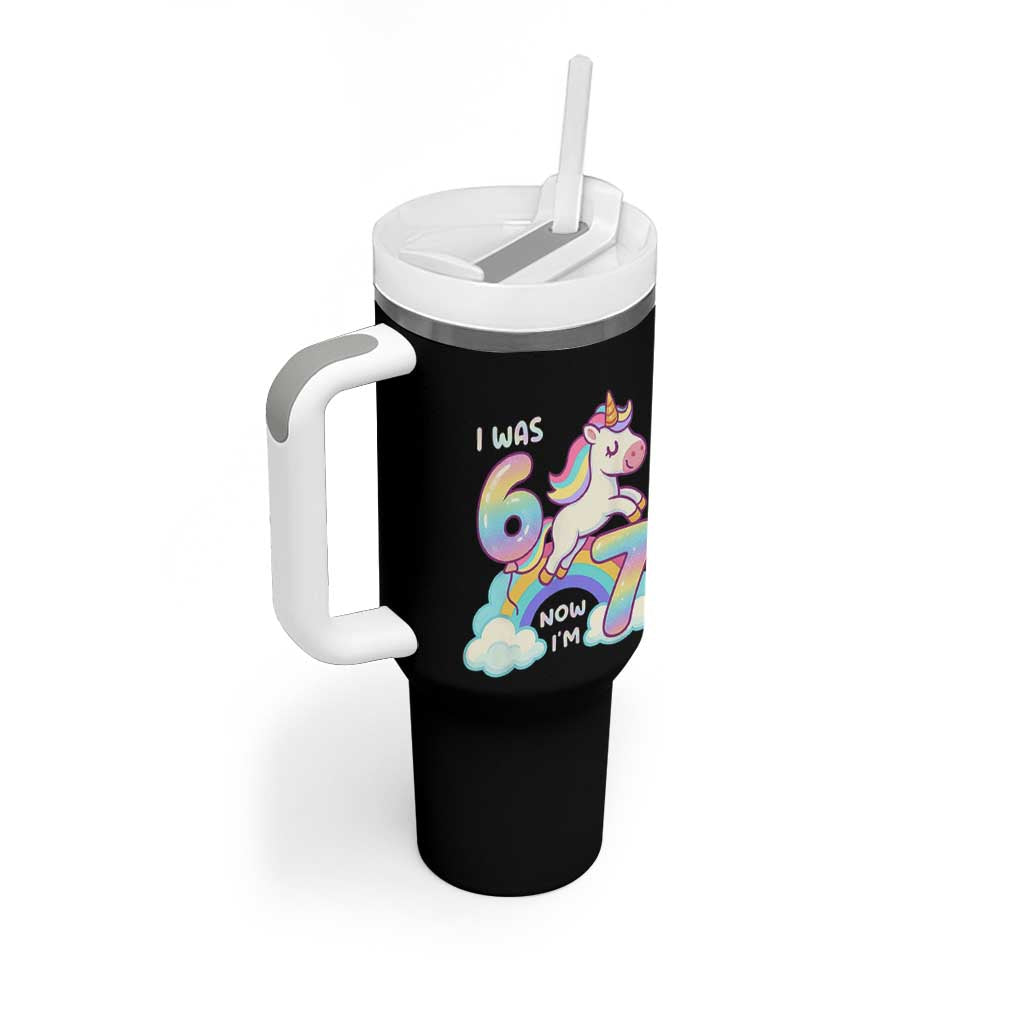 Funny Unicorn I Was 6 Now I Am 7 Tumbler With Handle Girl Seventh Birthday Gift - Wonder Print Shop
