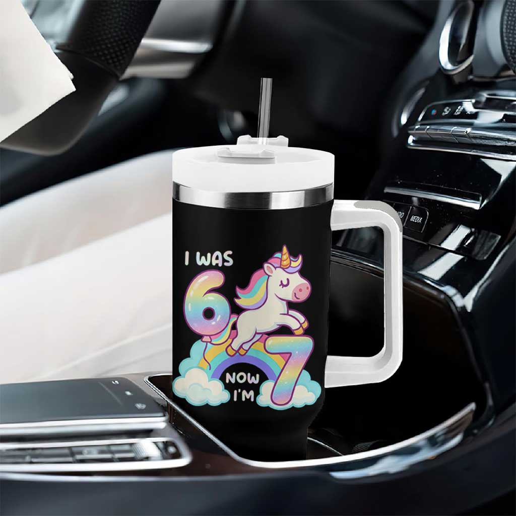 Funny Unicorn I Was 6 Now I Am 7 Tumbler With Handle Girl Seventh Birthday Gift - Wonder Print Shop