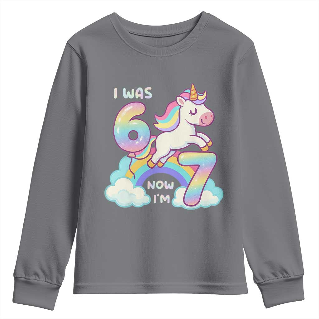 Funny Unicorn I Was 6 Now I Am 7 Youth Sweatshirt Girl Seventh Birthday Gift - Wonder Print Shop