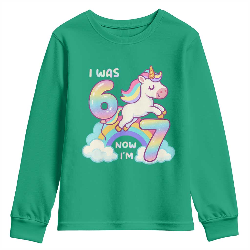 Funny Unicorn I Was 6 Now I Am 7 Youth Sweatshirt Girl Seventh Birthday Gift - Wonder Print Shop