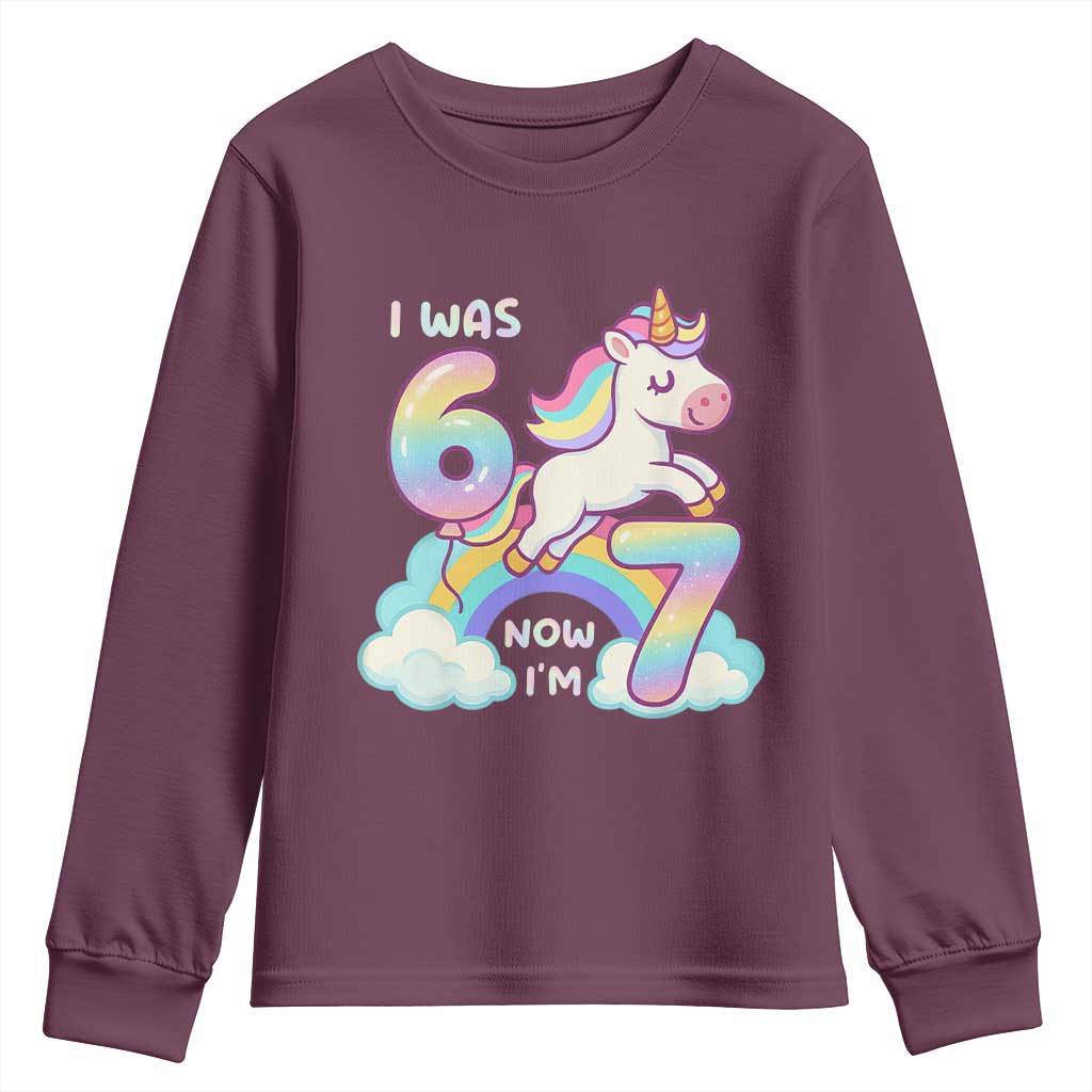 Funny Unicorn I Was 6 Now I Am 7 Youth Sweatshirt Girl Seventh Birthday Gift - Wonder Print Shop
