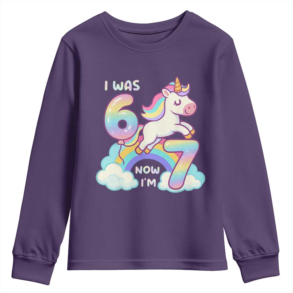 Funny Unicorn I Was 6 Now I Am 7 Youth Sweatshirt Girl Seventh Birthday Gift - Wonder Print Shop