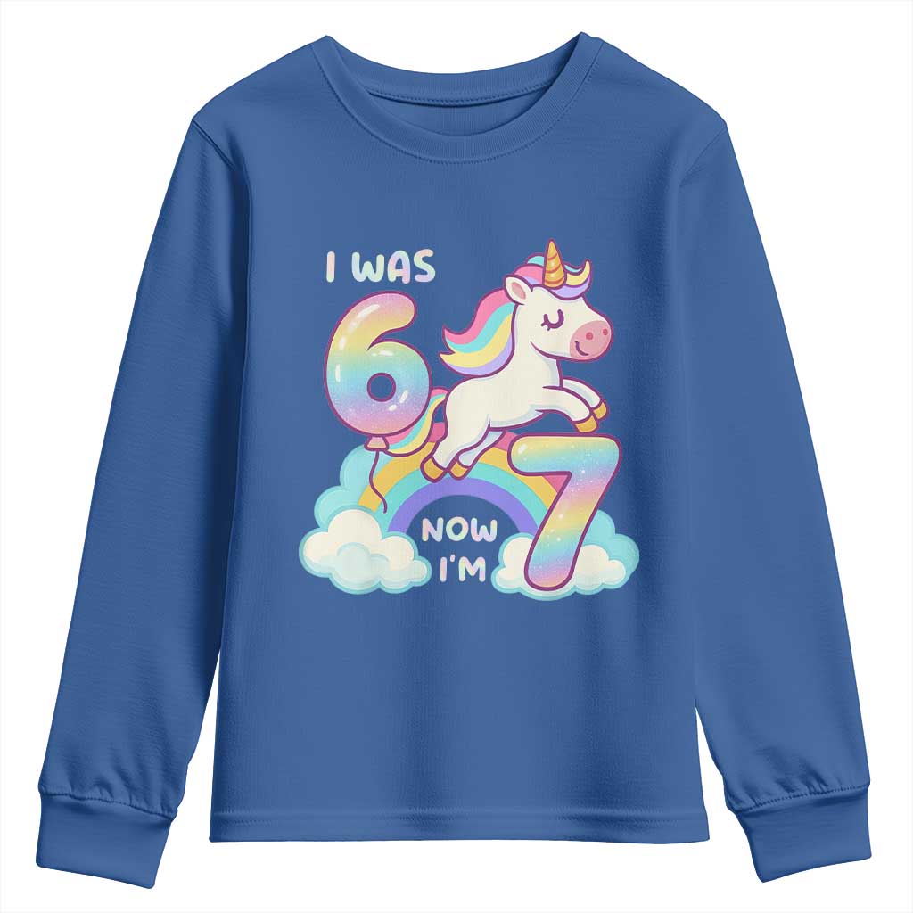 Funny Unicorn I Was 6 Now I Am 7 Youth Sweatshirt Girl Seventh Birthday Gift - Wonder Print Shop