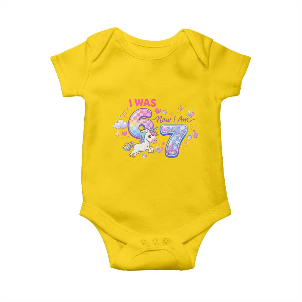 I Was 6 Now I Am 7 Baby Onesie Funny Birthday Alpha Kids - Wonder Print Shop