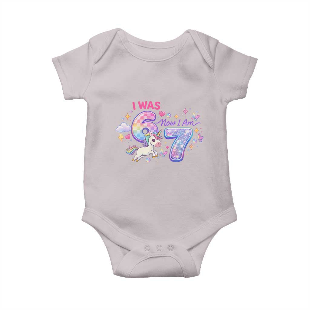 I Was 6 Now I Am 7 Baby Onesie Funny Birthday Alpha Kids - Wonder Print Shop