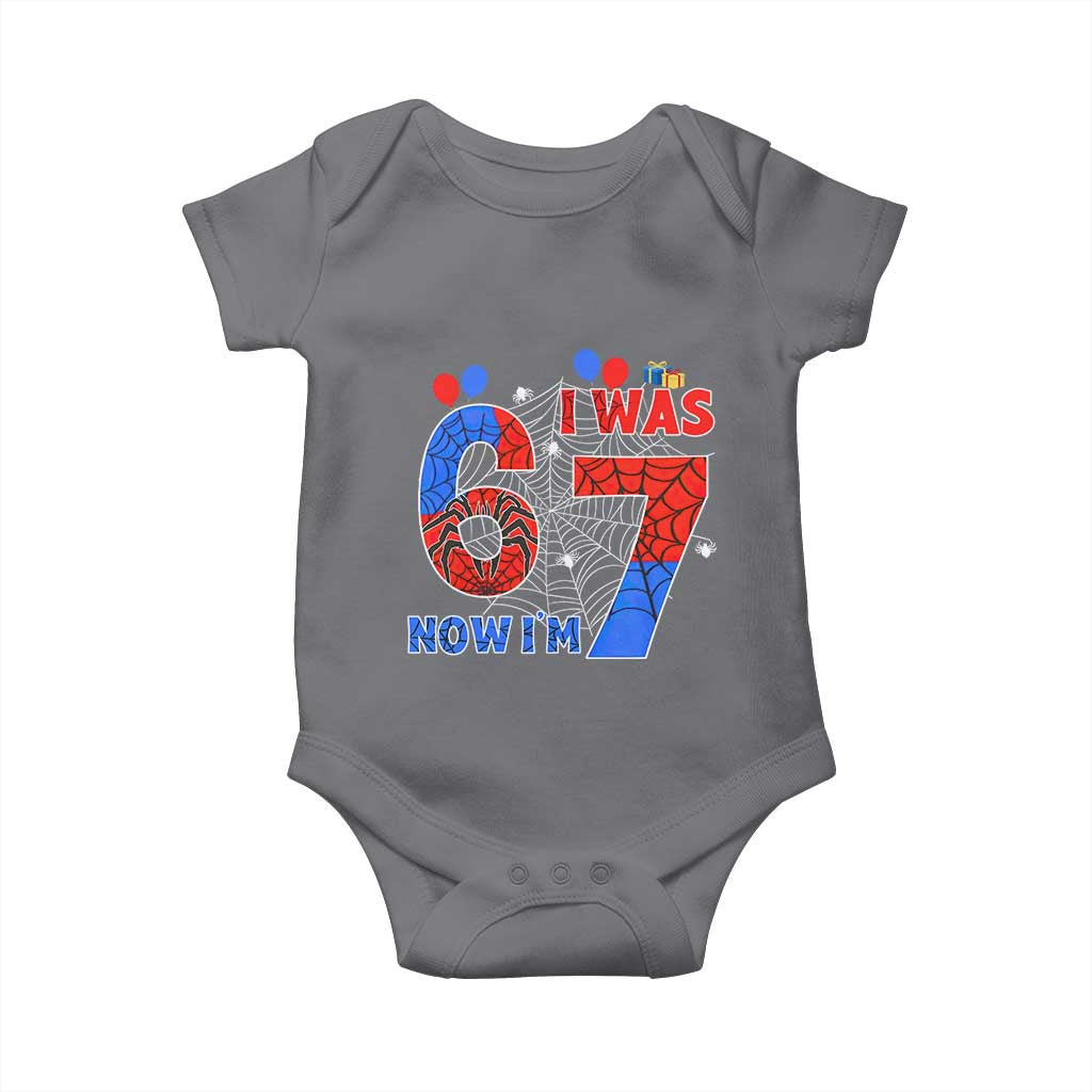 I Was 6 Now I Am 7 Baby Onesie Funny Spider Birthday Boy - Wonder Print Shop