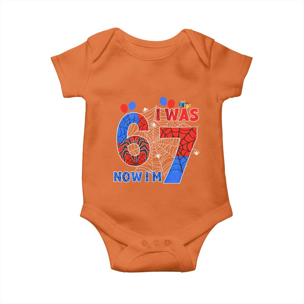 I Was 6 Now I Am 7 Baby Onesie Funny Spider Birthday Boy - Wonder Print Shop