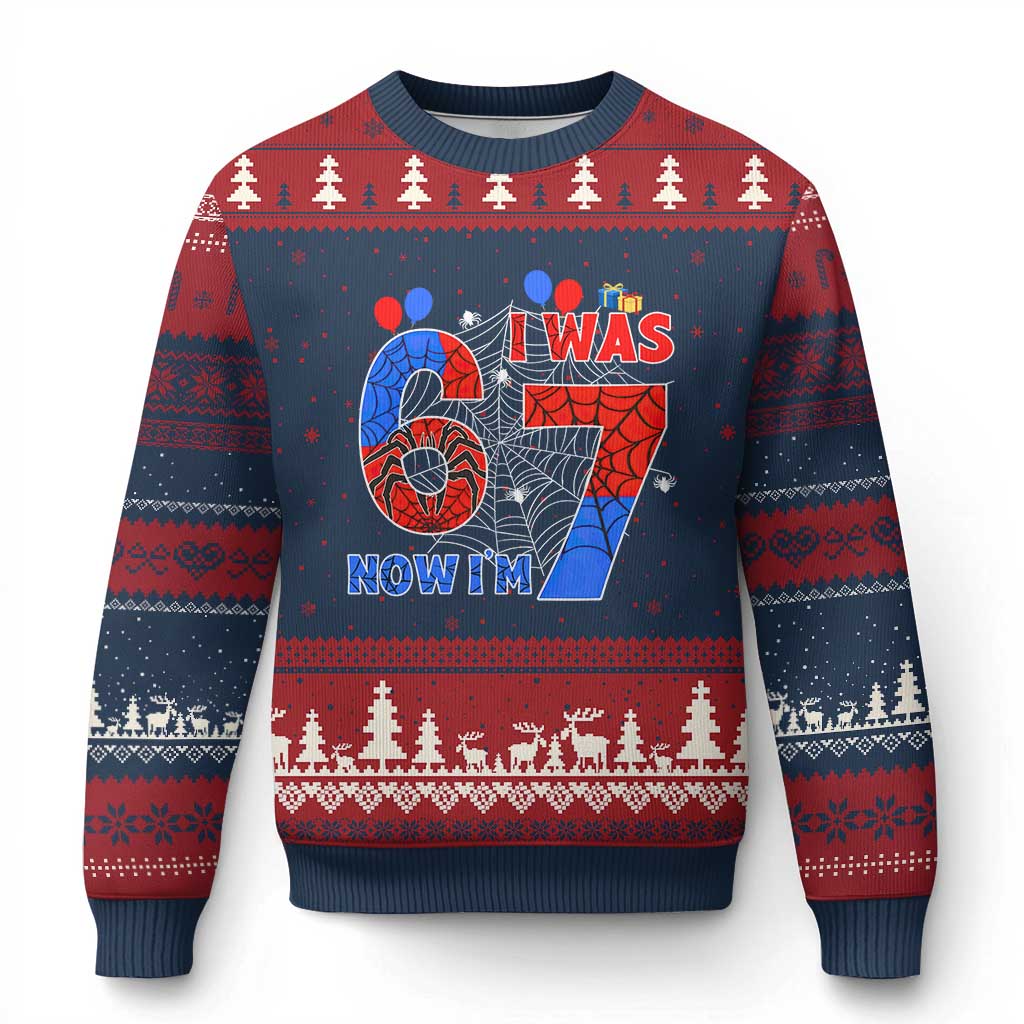I Was 6 Now I Am 7 Ugly Christmas Sweater Funny Spider Birthday Boy - Wonder Print Shop