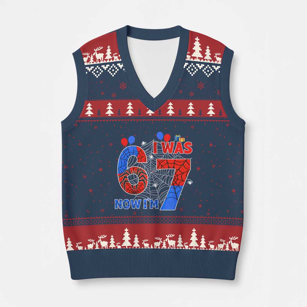 I Was 6 Now I Am 7 V-Neck Knit Sweater Vest Funny Spider Birthday Boy - Wonder Print Shop