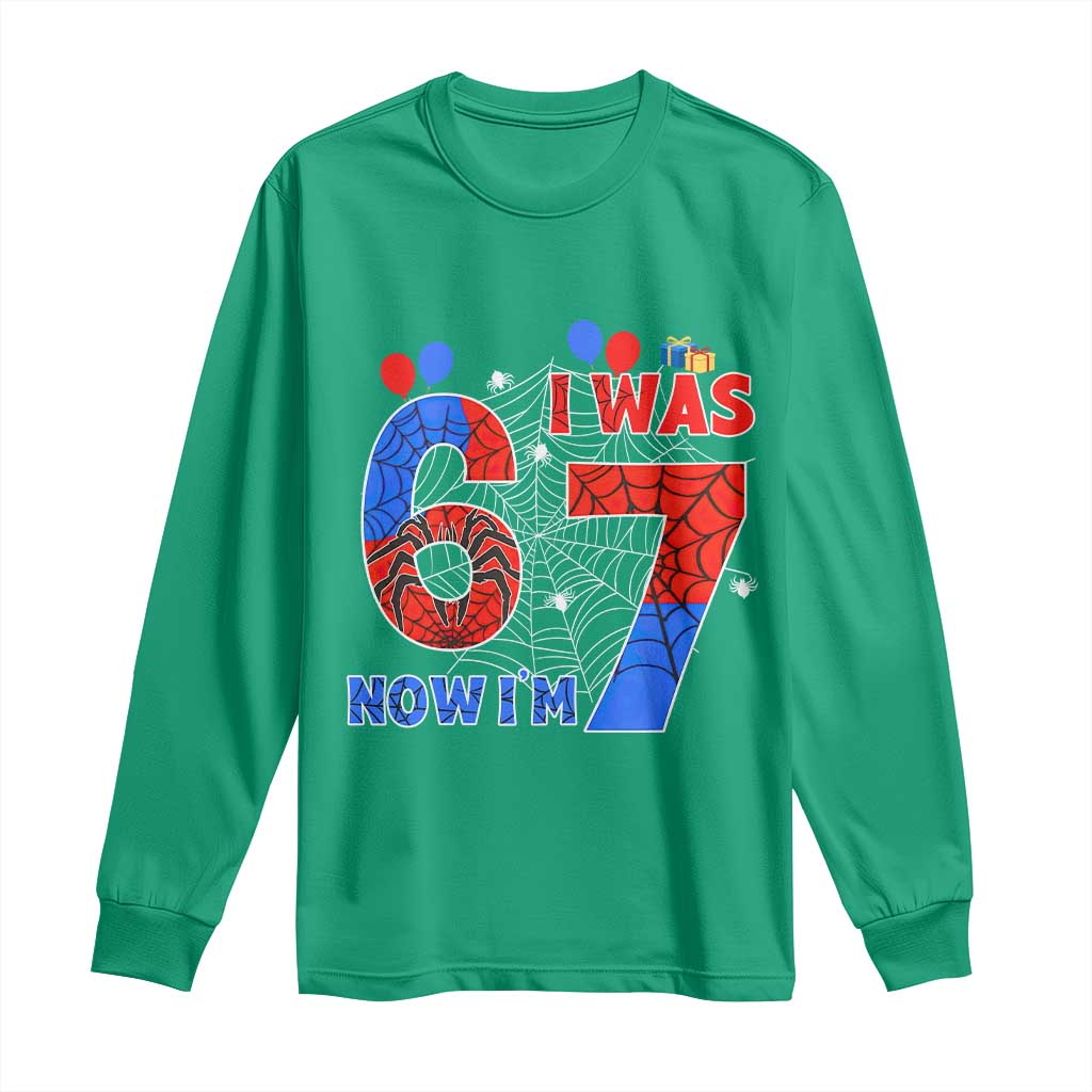 I Was 6 Now I Am 7 Long Sleeve Shirt Funny Spider Birthday Boy - Wonder Print Shop