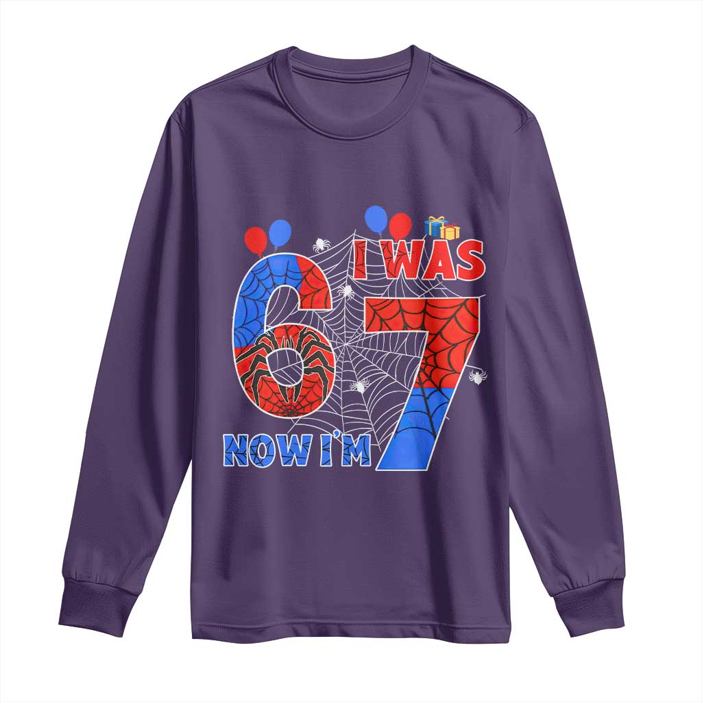 I Was 6 Now I Am 7 Long Sleeve Shirt Funny Spider Birthday Boy - Wonder Print Shop
