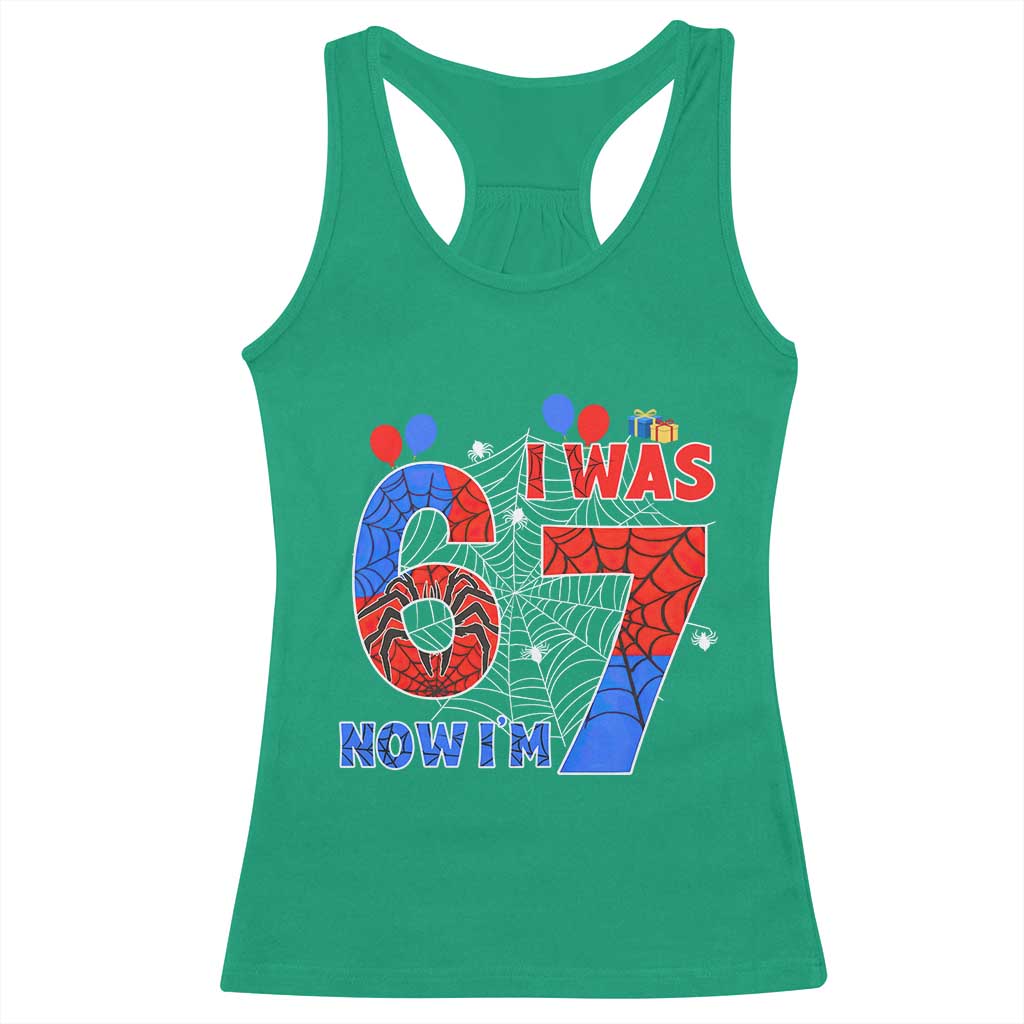 I Was 6 Now I Am 7 Racerback Tank Top Funny Spider Birthday Boy - Wonder Print Shop