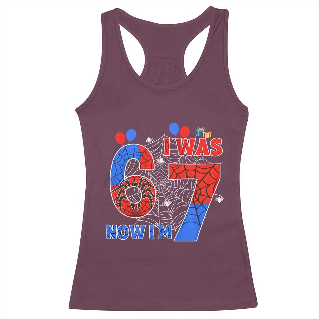 I Was 6 Now I Am 7 Racerback Tank Top Funny Spider Birthday Boy - Wonder Print Shop