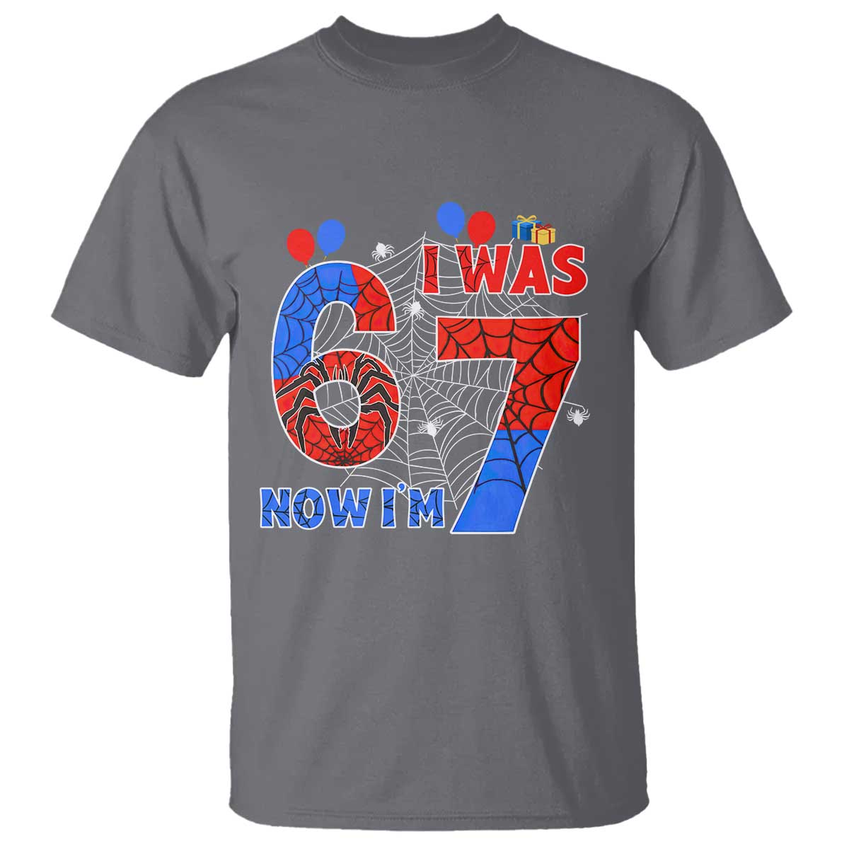 I Was 6 Now I Am 7 T Shirt Funny Spider Birthday Boy - Wonder Print Shop