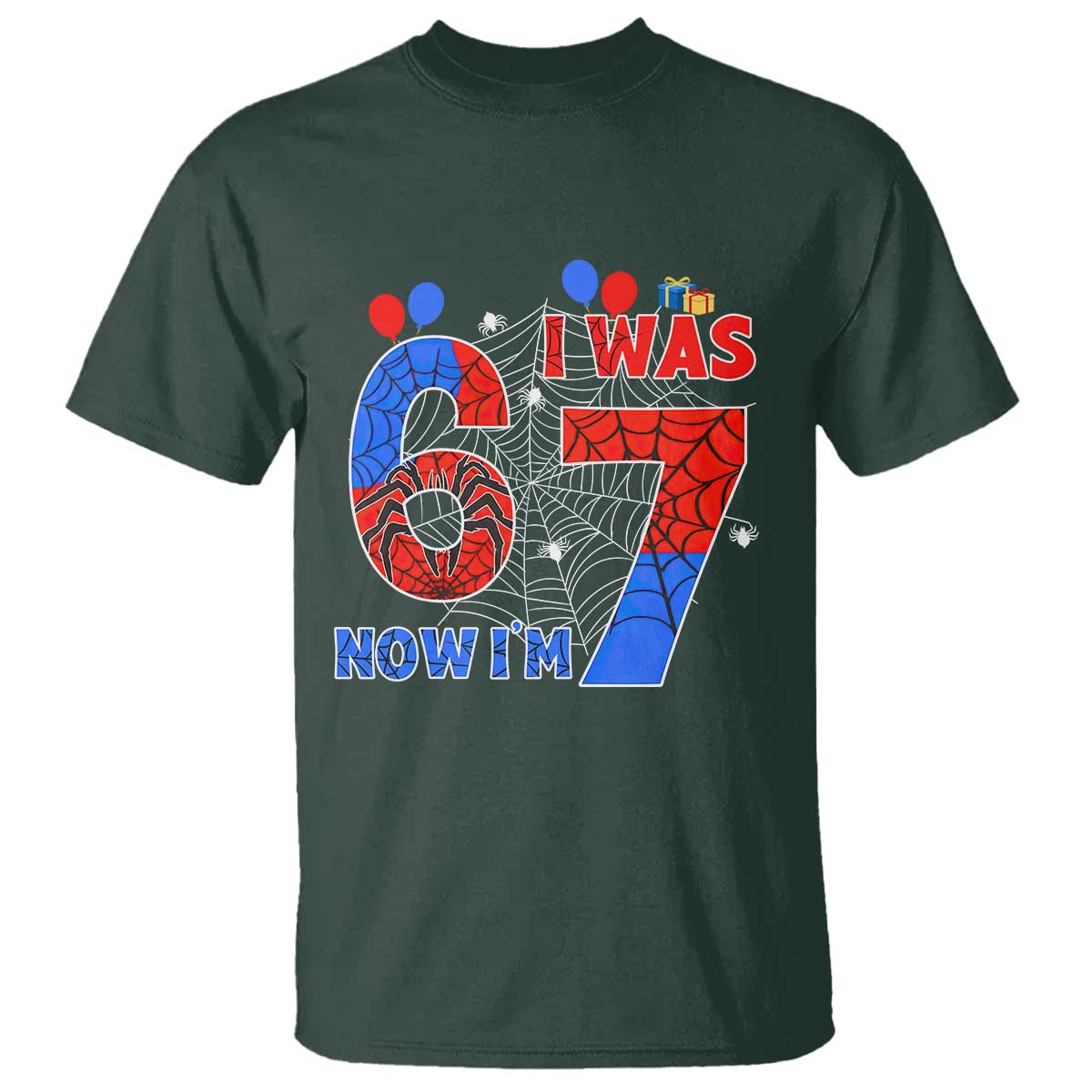 I Was 6 Now I Am 7 T Shirt Funny Spider Birthday Boy - Wonder Print Shop