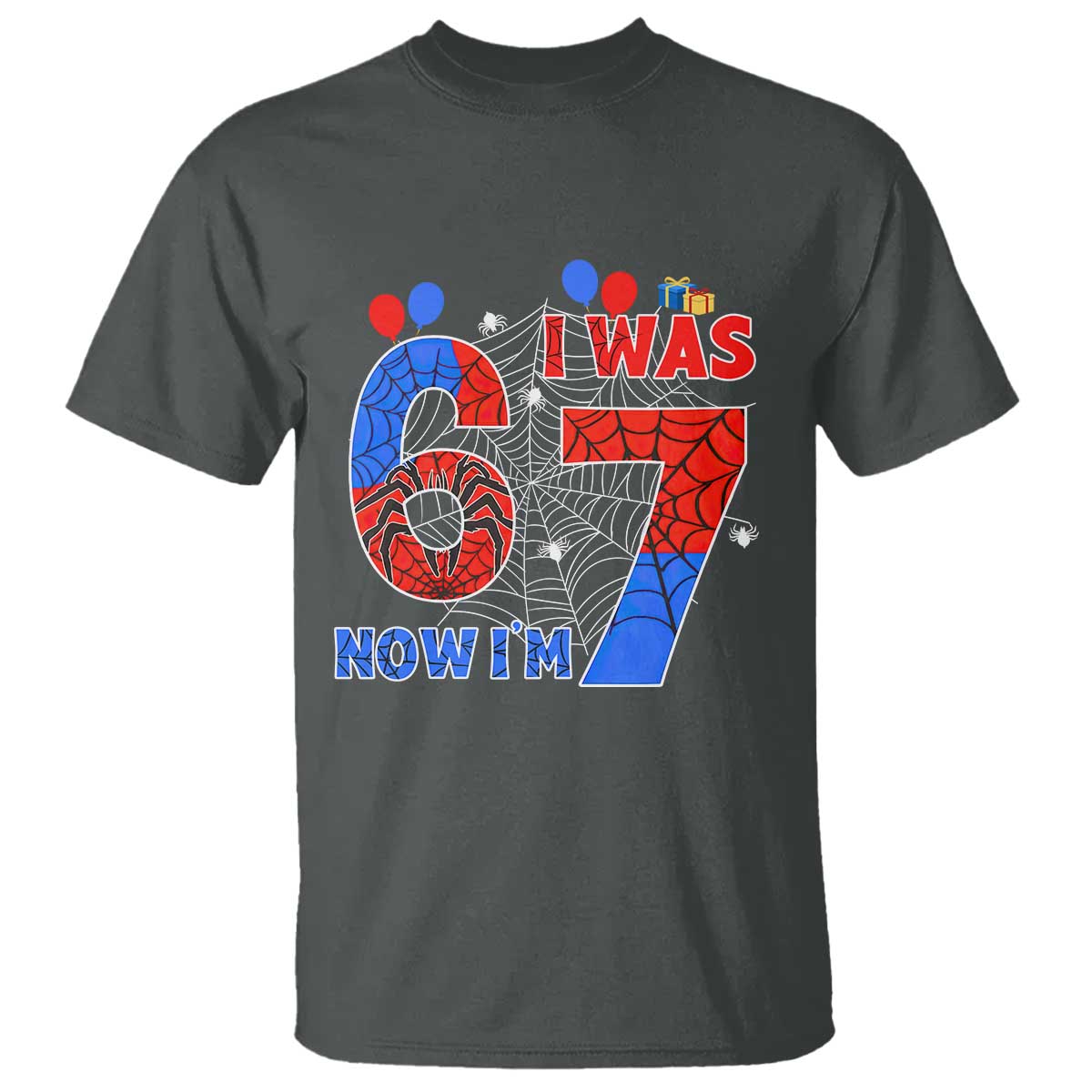 I Was 6 Now I Am 7 T Shirt Funny Spider Birthday Boy - Wonder Print Shop