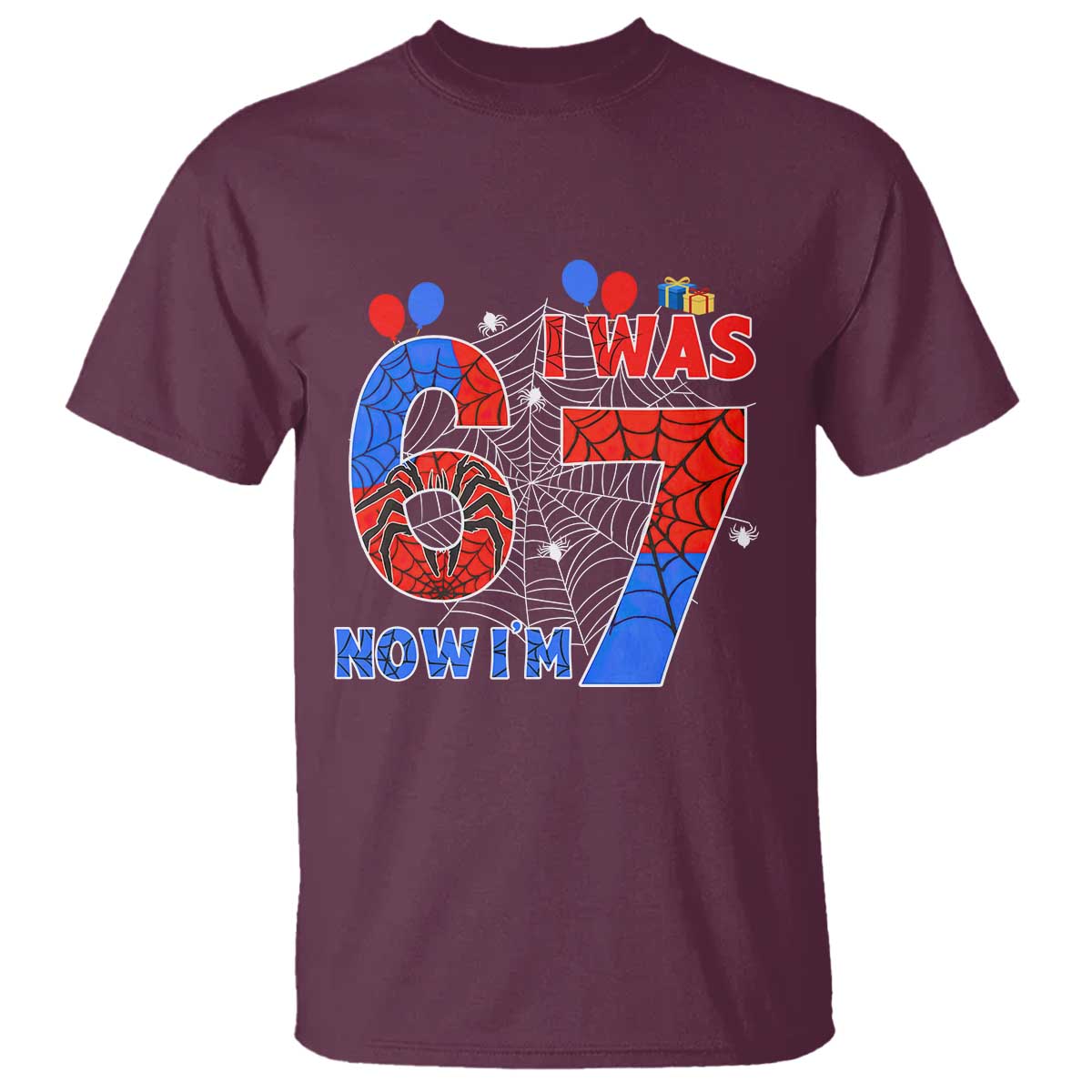 I Was 6 Now I Am 7 T Shirt Funny Spider Birthday Boy - Wonder Print Shop