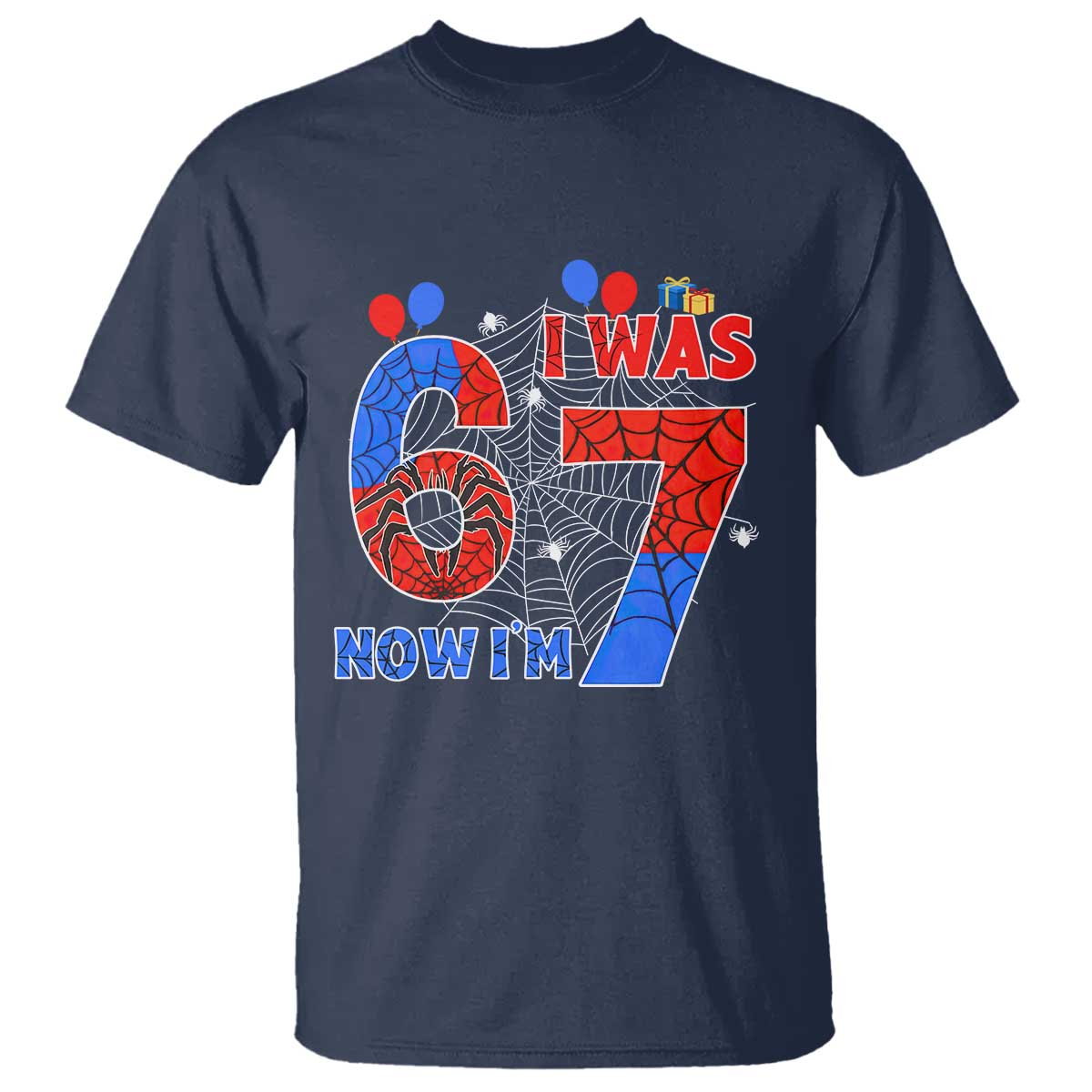 I Was 6 Now I Am 7 T Shirt Funny Spider Birthday Boy - Wonder Print Shop