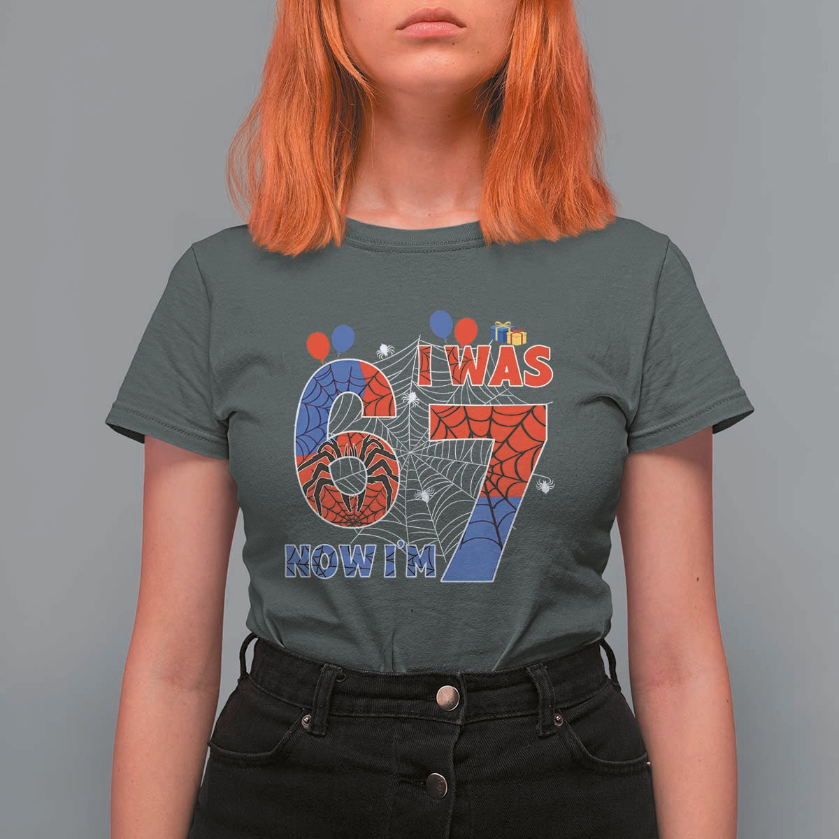 I Was 6 Now I Am 7 T Shirt For Women Funny Spider Birthday Boy - Wonder Print Shop