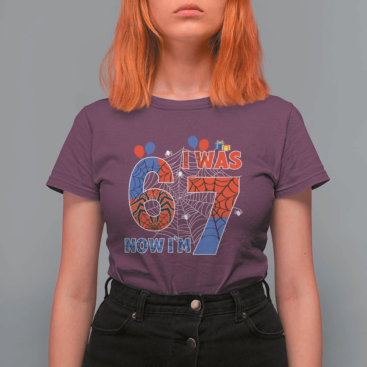 I Was 6 Now I Am 7 T Shirt For Women Funny Spider Birthday Boy - Wonder Print Shop